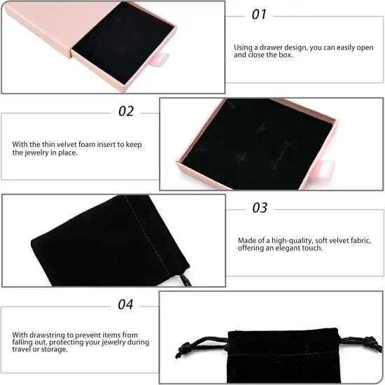 Small Jewelry Gift Box and Velvet Bag, Necklace Bracelet Earring Cardboard Organizer Square Jewellery Gift Box Pendent Storage Case for Birthday Xmas Christmas Wrapping (Pink) {1}