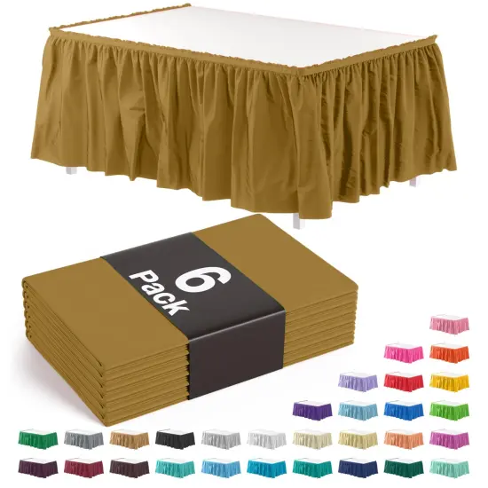 Ruffle Disposable Table Skirt 14 Ft Long Pleated Table Skirts with Adhesive Strip &ndash; Fits 6ft+ Rectangle or Round Tables &ndash; Ideal for Birthday Parties, Gender Reveal, Baby Showers & Event Decorations 6 pack by Exquisite Gold {1}