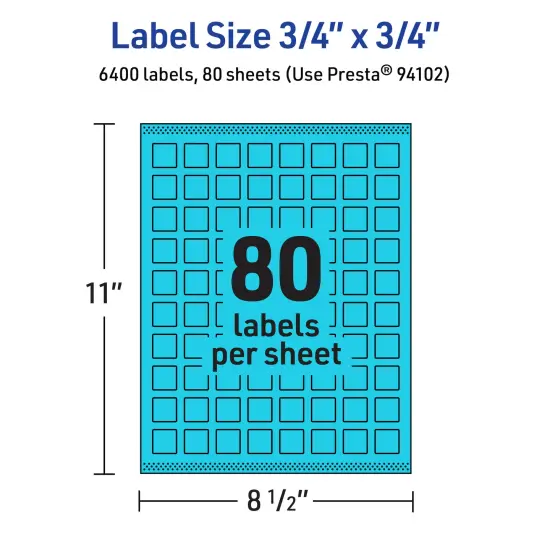 Avery Bright Blue Paper Labels, 0.75" x 0.75" Square {5}
