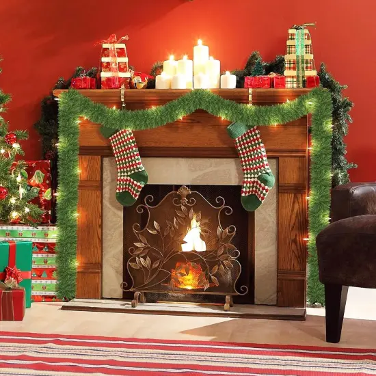 49FT Lighted Christmas Green Garland with 100 Count Clear String Lights {3}