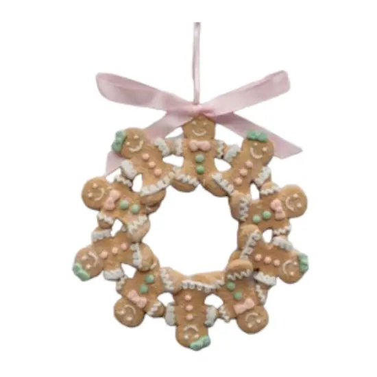 5.3” Pastel Color Hanging Gingerbread Wreath Ornament -Festive Christmas Décor {1}