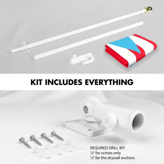 G128 Combo Pack: 6 Ft Tangle Free Aluminum Spinning Flagpole (White) & Puerto Rico Light Blue Puerto Rican PR Flag| 3x5 Ft | LiteWeave Pro Series Printed 150D Polyester | Pole with Flag Included {2}