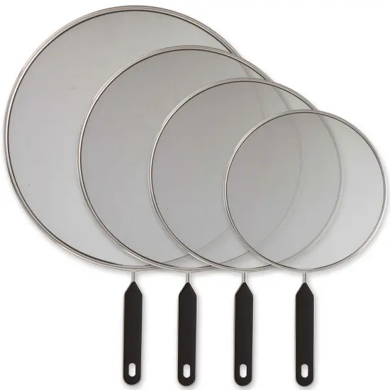 4-Piece Stainless Steel Splatter Guard Set (13", 11.5", 10",8”) Fine Mesh Cover, Grease & Oil, Splatter Screen for Frying Pan, Cooking Pots, with Comfort Grip Handles {1}