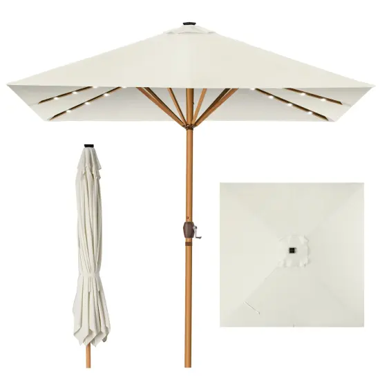 Best Choice Products 9ft Deep Square Solar LED Lighted Patio Umbrella w/ Faux Wood Texture, UV-Resistant Ivory {1}