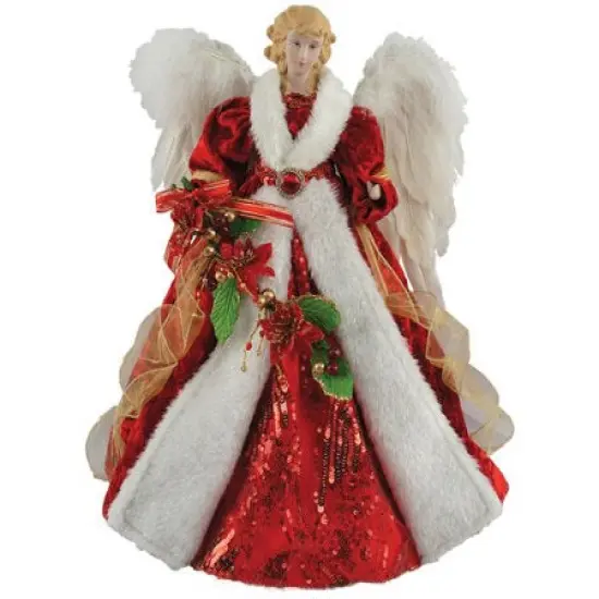 Red Angel Tree Topper with Poinsettia Staff {1}