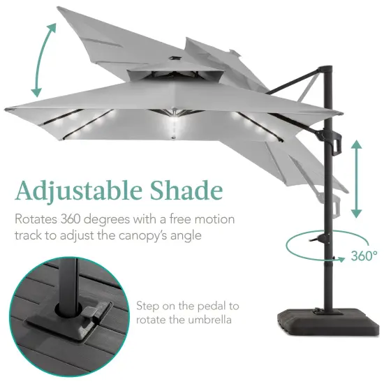 Best Choice Products 10x10ft 2-Tier Square Outdoor Solar LED Cantilever Patio Umbrella w/ Base Included Fog Gray {4}