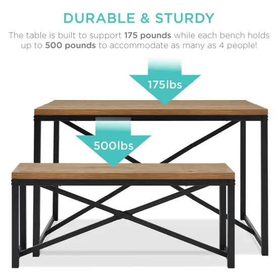 Best Choice Products 45.5in 3-Piece Bench Style Dining Furniture Set, 4-Person Dinette w/ 2 Benches, Table Light Brown/Black {6}