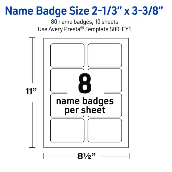 Avery® Printable Rectangle Adhesive Name Tags, Gold Beads Design, 2-1/3" x 3-3/8", Matte White Removable Name Tags, Laser/Inkjet, 80 Total, Great for Name Badges {5}