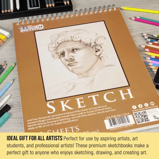 11"x14" Top Spiral Bound Sketch Book, 2 Pack, 100 Sheets Each, 60lb (100gsm), Acid-Free, Artist Sketchbook, Drawing Pad for Adults & Students {6}