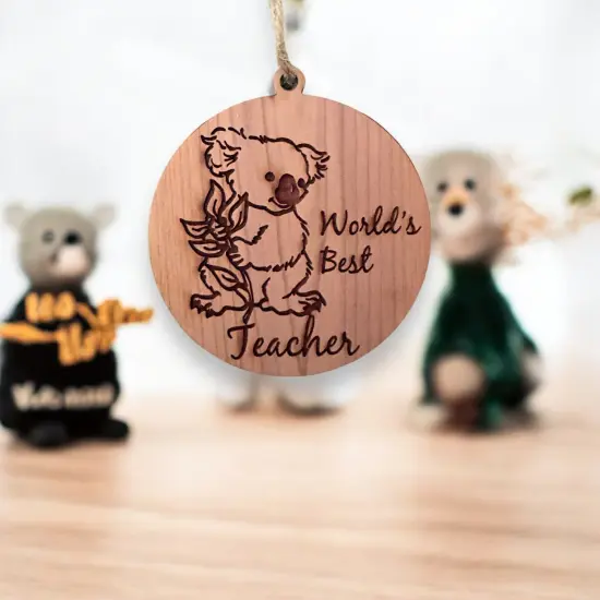 Koala Worlds Best Teacher - Cedar Ornament {3}