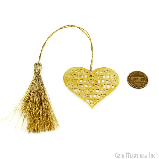 Metal Heart Love Bookmark With Tassel. Gold Bookmark, Reader Gift, Handmade Bookmark, Page Marker, Aesthetic Gift. 51x40mm {3}