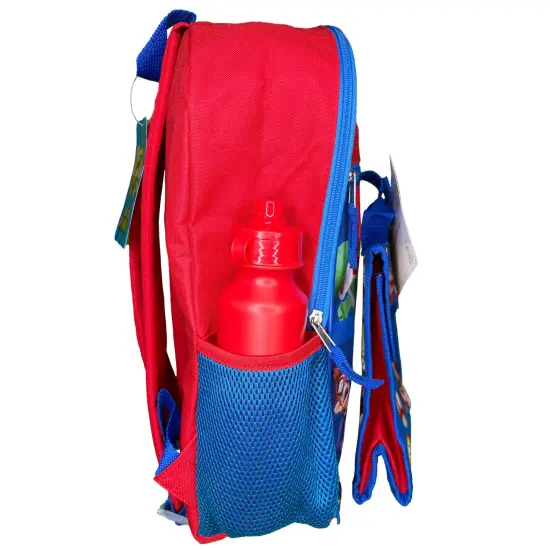 Nintendo Super Mario Red 5pc 16" School Backpack Set with a lunch bag, water bottle, carabiner clip & ID holder, Blue {4}