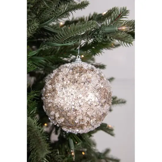 4.5&rdquo; Glitter Sequin Iced Ball Ornament: Platinum {3}