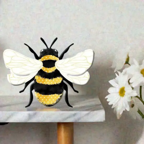 12" Metal Embossed Bee Hanger: Yellow {4}