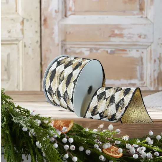 2.5" Antique Harlequin Ribbon: Black (10 Yards) {3}