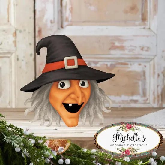 12" Metal Embossed Sign: Witch Head (Orange) {2}