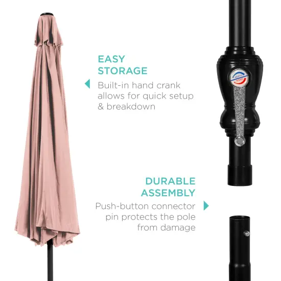 Best Choice Products 10ft Outdoor Steel Market Patio Umbrella w/ Crank, Tilt Push Button, 6 Ribs Rose Quartz {6}