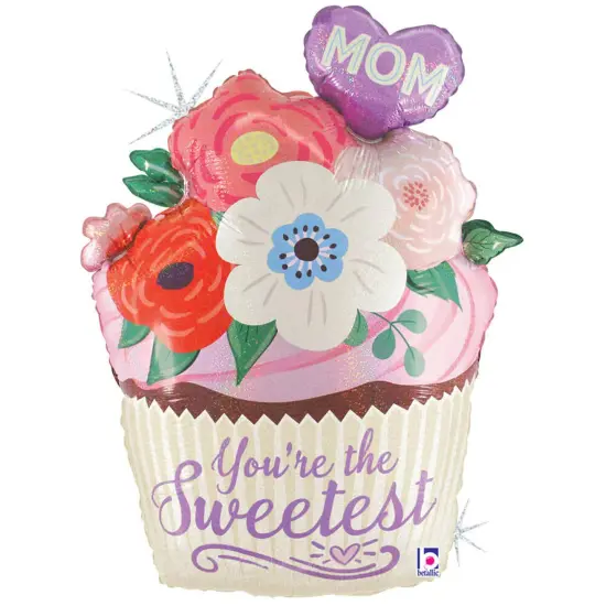 Betallic&reg; 24 Inch Floral Mom Cupcake Foil Mylar Balloon {2}