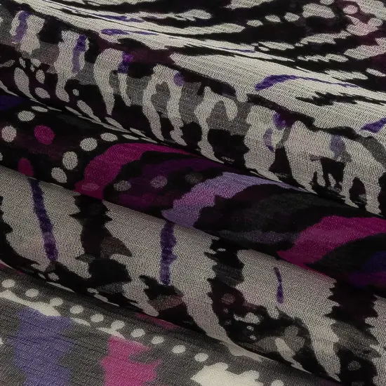 1 Yard Purple Pink Black Abstract Silk Chiffon Fabric Silk Lightweight Sheer 45 Inch Width {1}