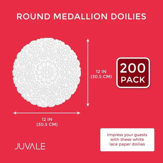 200 White Lace Paper Doilies, 12 Inch Round Medallion Disposable Wedding Placemats, Bulk {4}