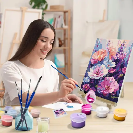 Flowers Paint by Numbers Kit for Adults with Frame, Paint by Number with Easel, Adults Paint by Number Kits Framed Canvas, DIY Floral Oil Painting Kit for Home Wall Decor {4}