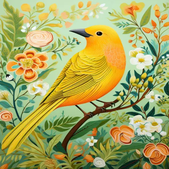 Bright Yellow Bird with Green Floral Paint by Numbers Kits 16x20 inch Canvas Romantic DIY Oil Painting for Kids, Students, Adults Beginner with Brushes Acrylic Pigment Drawings Gift(without Frame) {1}