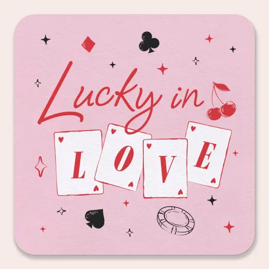 Big Dot of Happiness 25 Ct Lucky in Love Drink Coasters, 4-Inch Disposable Square Paper Coasters for Las Vegas Bachelorette Party, Decor for Drinks {1}