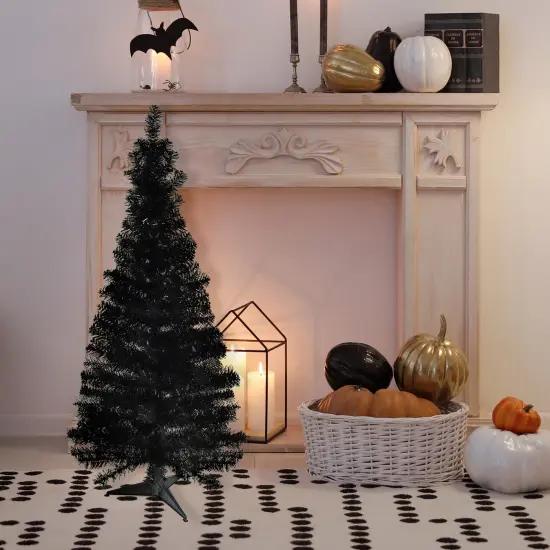 Northlight Slim Tinsel Artificial Halloween Tree - 4' - Black - Unlit {1}