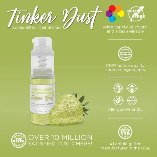 Bakell - Neon Green Tinker Dust Edible Glitter (4g, 1x Spray Pump) for Food, Desserts, and Beverages! {2}