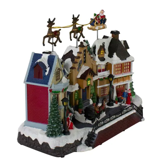 Northlight LED Lighted and Animated Christmas Village with Flying Sleigh Decoration - 16" White {4}