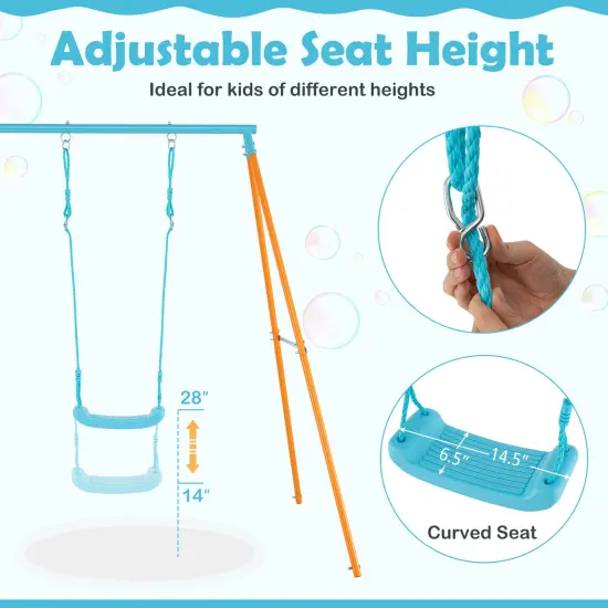 Adjustable Metal Swing Set with Stand and Seat Height 14-28 inches for Kids Orange {5}