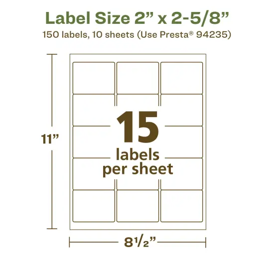 Avery Recycled Matte White Labels,2" x 2-5/8" Rectangle {5}