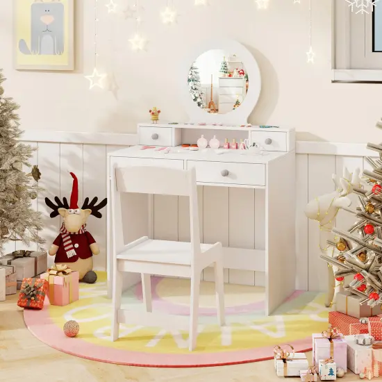 MDF Kids Vanity Set with Acrylic Mirror, Storage and Chair White {2}