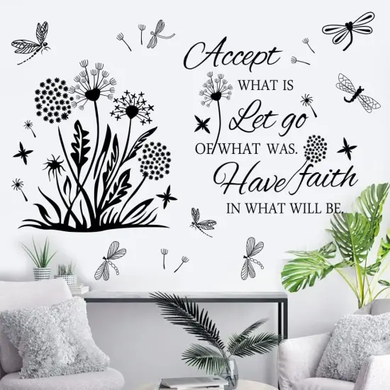 Inspirational Wall Stickers Quotes Wall Art Accept Let Go Have Faith Dandelion Wall Decals Flower Stickers Murals Wall Decor for Bedroom Office Bathroom Living Room Floral Wall Decals Wall Art Decoration. {5}
