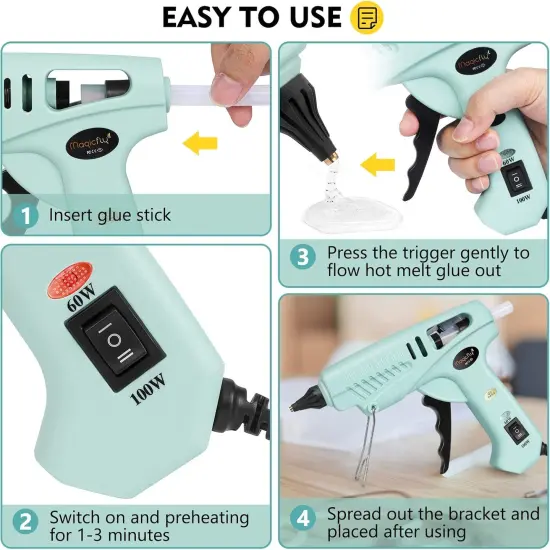60/100W Hot Glue Gun Full Size with 15 Pcs Hot Glue Sticks (0.43 X 5.9 inch) and Carry Case, Dual Power High Temp Melt Glue Gun Kit with Finger Caps, Mat for Arts Craft, Household, Green {5}