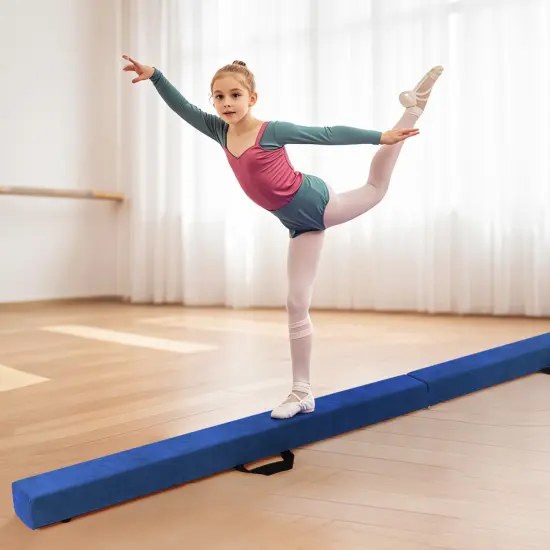 8 Feet Portable Folding Gymnastic Balance Beam with Solid Wood Base Ideal for Walkover or Cartwheel Blue {2}