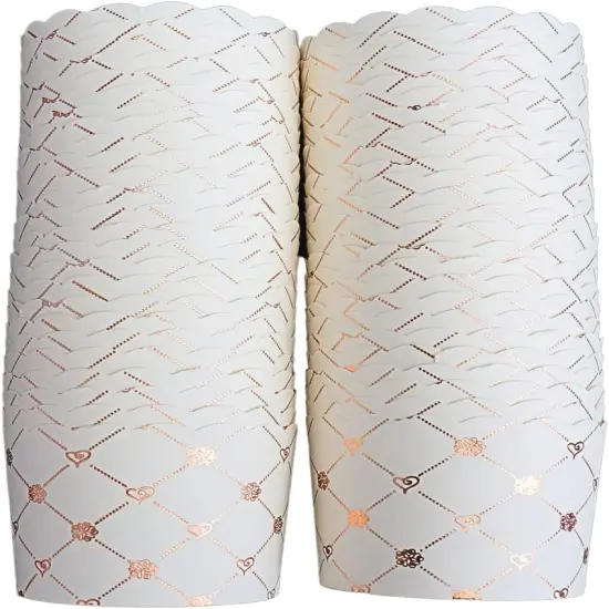 50-Pack Paper Baking Cups, Greaseproof Disposable Cupcake Muffin Liners (Large, Rose Gold Grid) {1}