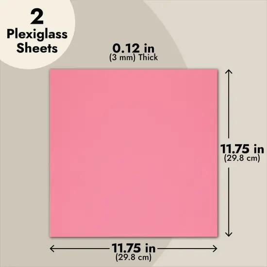 2-Pack Opaque Cast Acrylic Sheet, 1/8-Inch Thick 11.75x11.75-Inch Square Plastic Tiles for Wall Decorations, Laser Cutting, Arts and Crafts, and Custom Signs for Cafes and Boutiques (Pink) {3}