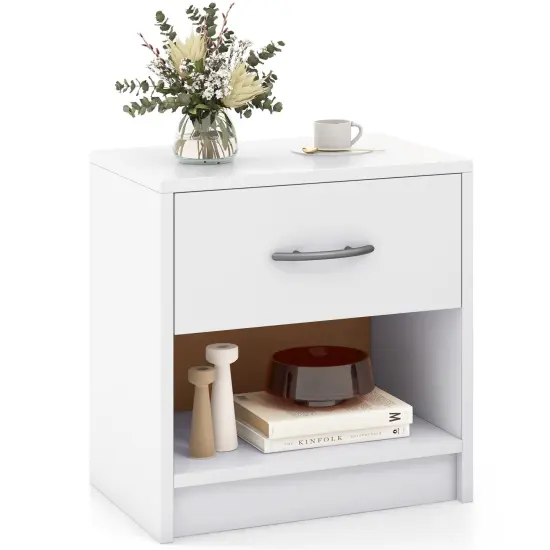 Nightstand with Drawer, Open Shelf, Modern Design and Sturdy Structure White {4}