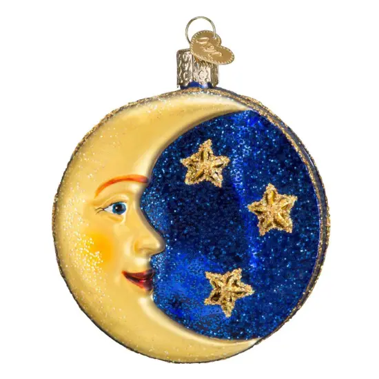 Old World Christmas 3.5 Inch Man In The Moon Tree Ornament , Ornament Sky Face Crescent Full Yellow {1}