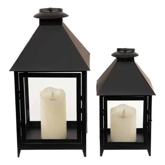 Northlight Rectangular Metal Candle Lanterns - 15.75" - Black - Set of 2 {6}
