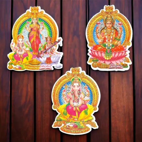 6CT Ganesha Laxmi and Saraswati Wall Sticker Decorative Easy Peel Poster Premium Glitter Effect Pooja Room Wall Sticker Hindu Diwali Decor Indian God Sticker Home Office {6}