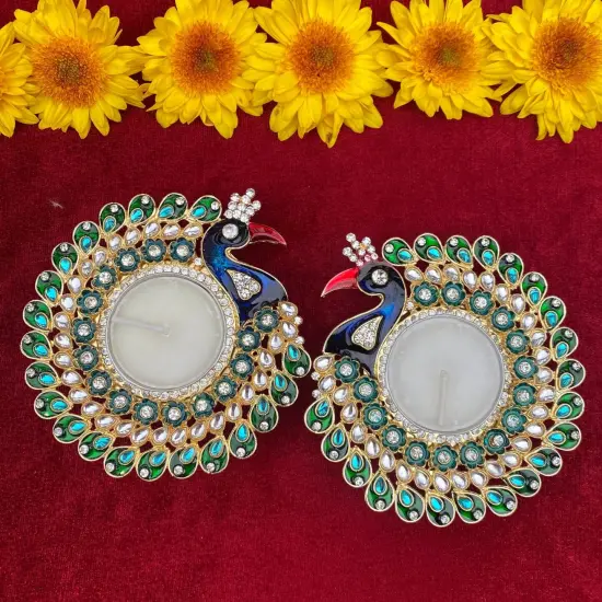 Peacock Tealight Candle Holder Festival of Light Decorative T-light Holder for Diwali Christmas Hanukkah Thanksgiving Gift Moti Candle Holder for Centerpiece Dining Table Home Decor {5}