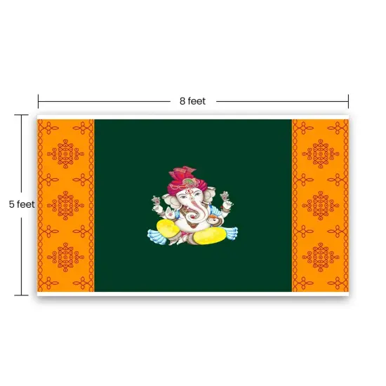 Ganesh with Kolam Design Backdrop 5x8 Feet Indian Traditional Cloth Ganesh Pooja Decor Indian Pooja Wall Decor Indian Wall Art Photo Decor Banner Decorative Pooja Cloth {4}