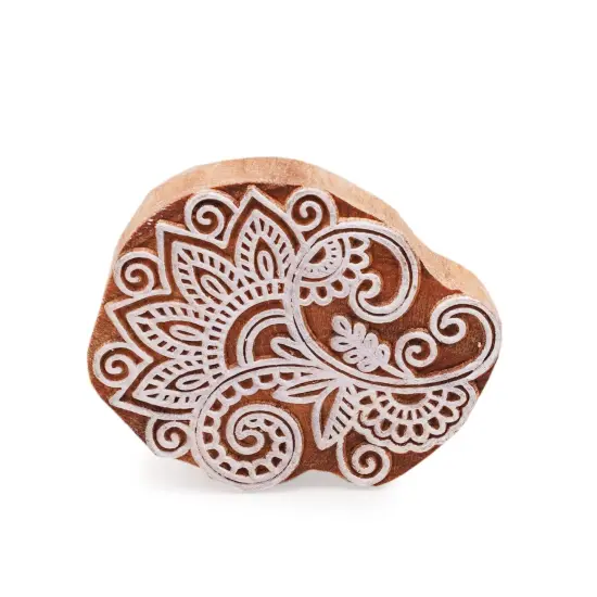 Wooden Printing Stamps Wood Block Stamps for Crafting Handcarved Indian Textile Printing Blocks for Henna Tattoo Saree Border Scrapbooking Clay, Pottery Stamps Mandala Paisley Shapes {2}