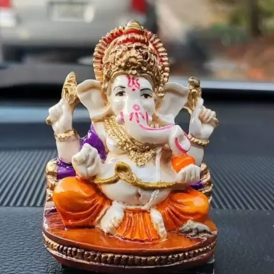 Acrylic Ganesh Statue 2.25 Inch Hindu Lord Ganesha Mini Idol Statue for Home Office Car Dashboard India God Figurine Temple Pooja Room Diwali Navrathri Wedding Gift (1 Pc) Orange {3}