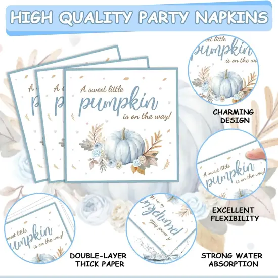 96Pcs Baby Shower Tableware Set &ndash; Blue Fall Little Pumpkin Theme, Serves 24 {4}