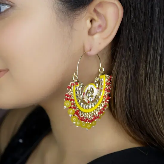 Oversized/ Big Indian Peacock Earrings for Women - Indian Jhumka Earrings for Women Chandbali Earring Kundan Pearl Hoop Earring in Golden Tone Bollywood Style Dangle Earring Jewelry for Bride Gift for Her BLUE {2}