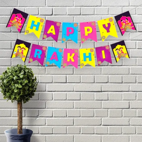 Happy Rakhi Banners Indian Festival Rakhi Raksha Bandhan Bunting Diy Home Indoor Outdoor Decoration Bollywood Party Supplies Home Decor Ideas {3}