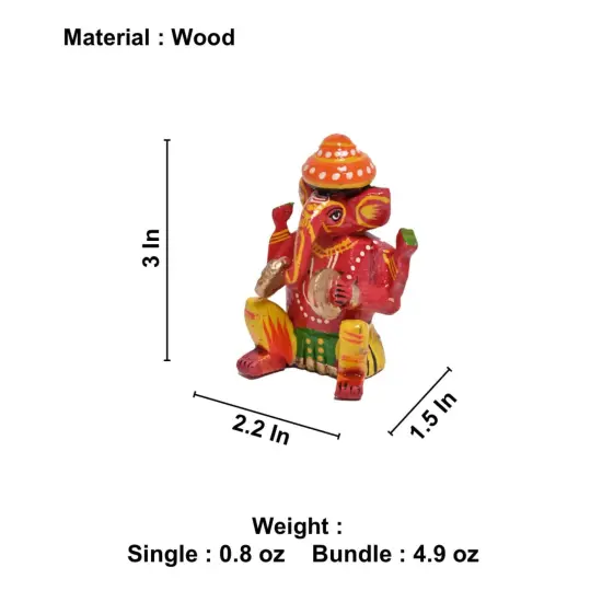 Set of 6 Wooden Musician Ganesha Design Statue Hand Painted Lord Ganesh Sculpture with Musical Instrument Ganpati Figurine for Gift Hindu God Idol Murti for Good Luck & Success (3 Inches) {5}